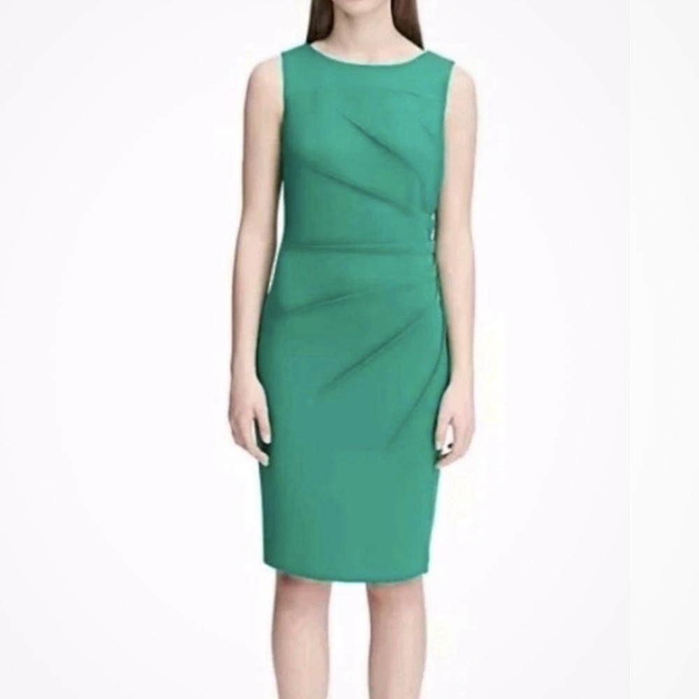 Calvin Klein Green Sunburst Seam Stretch Crepe Sleeveless Sheath Dress Size 8
